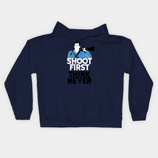 Shoot First, Think Never Kids Hoodie by spookyruthy